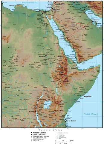 Eastern Africa in Adobe Illustrator vector format with Photoshop terrain image E-AFRI-952899