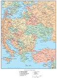 Eastern Europe Map with Countries, Capitals, Cities, Roads and Water Features