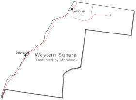 Western Sahara Black & White Map with Capital a Major City and Roads