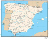 Spain Digital Vector Map with Administrative Areas and Capitals