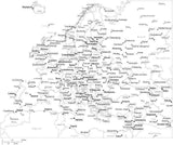 Black & White Europe Map with Countries, Capitals and Major Cities - EUROPE-533881