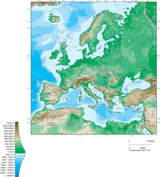 Digital Europe Contour Map In Adobe Illustrator Vector Format