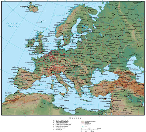 Europe in Adobe Illustrator vector format with Photoshop terrain image EUROPE-952940