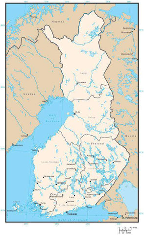 Finland Digital Vector Map with Region Areas and Capitals