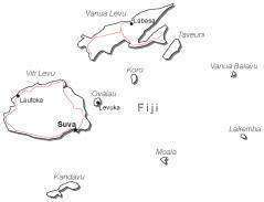 Fiji Black & White Map with Capital Major Cities and Roads