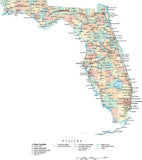 Florida State Map - Multi-Color Cut-Out Style - with Counties, Cities, County Seats, Major Roads, Rivers and Lakes
