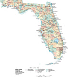 Florida State Map - Multi-Color Cut-Out Style - with Counties, Cities, County Seats, Major Roads, Rivers and Lakes