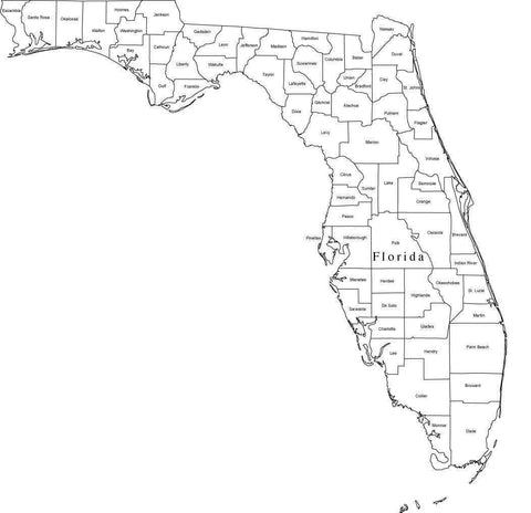 Digital FL Map with Counties - Black & White