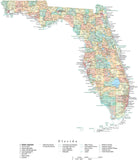 Detailed Florida Cut-Out Style Digital Map with Counties, Cities, Highways, and more