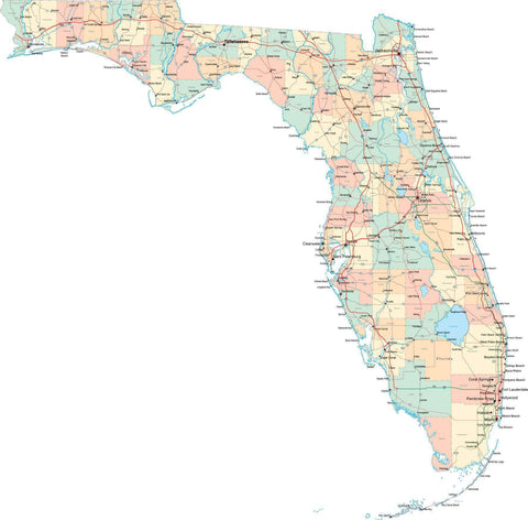 Florida State Map - Multi-Color Style - Fit Together Series