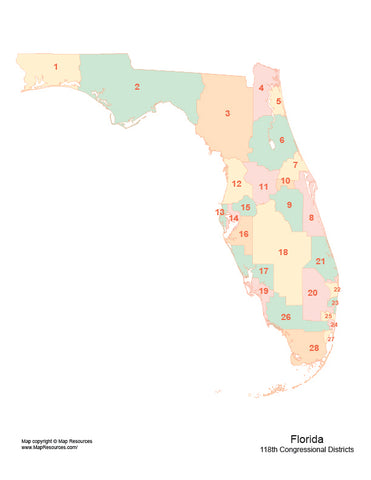 Digital Florida Map with 2022 Congressional Districts