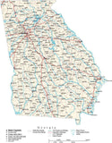 Georgia Map - Cut Out Style - with Capital, County Boundaries, Cities, Roads, and Water Features
