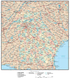 Georgia Map with Counties, Cities, County Seats, Major Roads, Rivers and Lakes