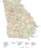 Detailed Georgia Cut-Out Style Digital Map with Counties, Cities, Highways, and more