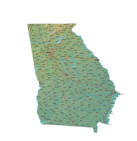 Digital Georgia map in Fit Together style with Terrain GA-USA-852123