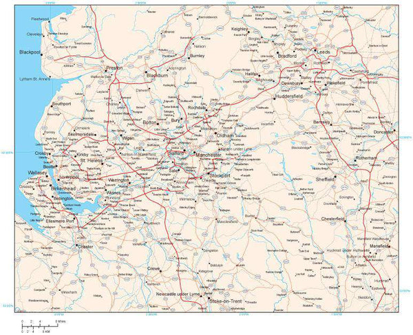 Gm Map With Postcode Greater Manchester Map England Area Road map in Adobe Illustrator ...