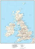 United Kingdom Map with Country Boundaries, Capitals, Cities, Roads and Water Features