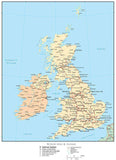 United Kingdom Map with Countries, Capitals, Cities, Roads and Water Features