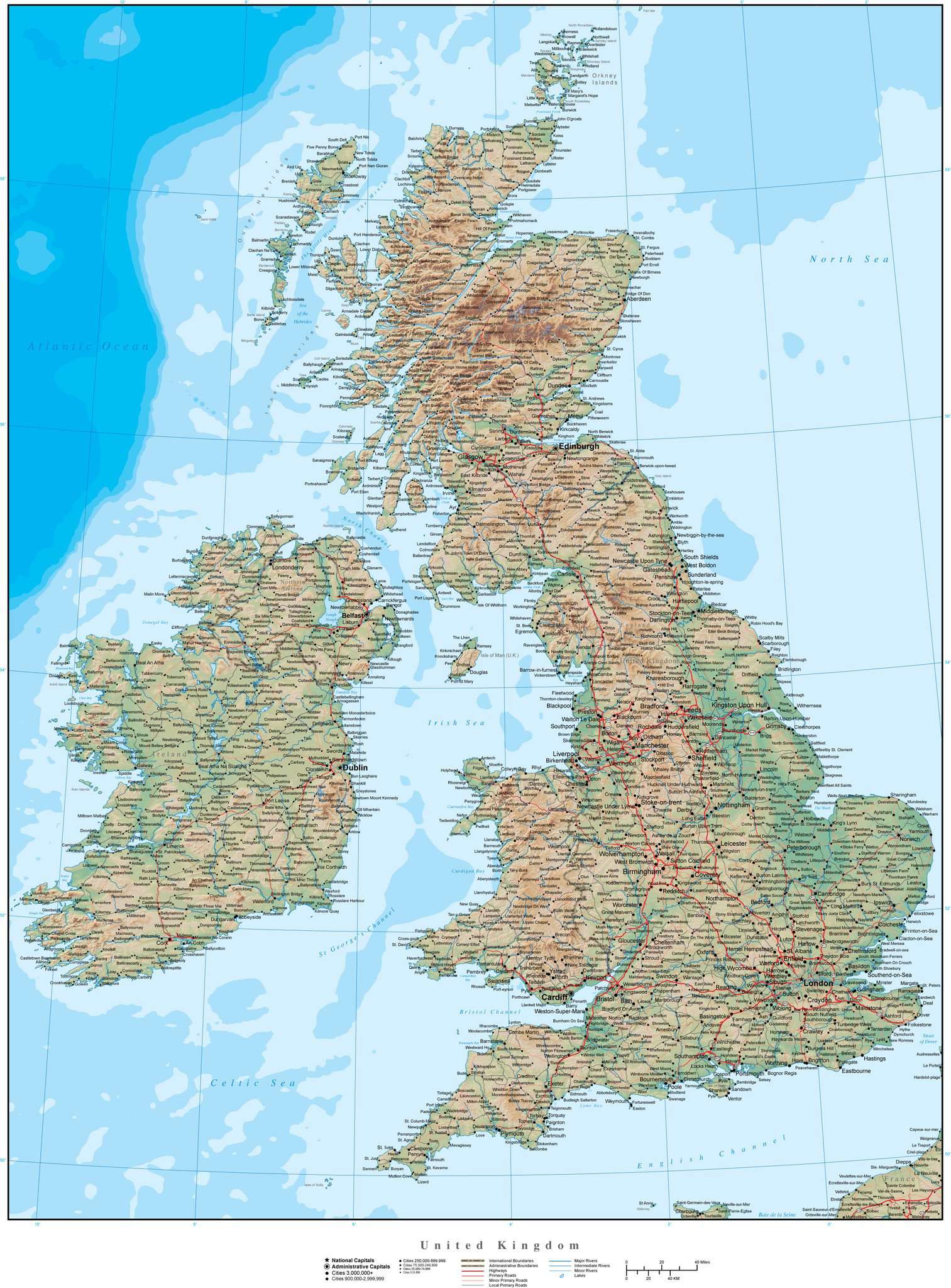 England In Uk Physical Map Of England
