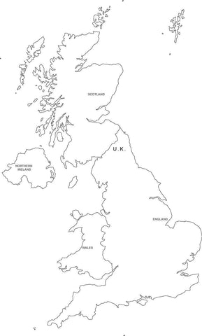 Digital Black & White United Kingdom map in Adobe Illustrator EPS vector format