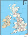 British Islands Digital Vector Map with Major Roads and Cities