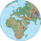 Globe over Africa Terrain map in Adobe Illustrator vector format with Photoshop terrain image GL-AFR-952811