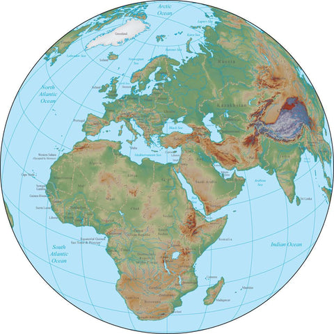 Globe over Africa Terrain map in Adobe Illustrator vector format with Photoshop terrain image GL-AFR-952811