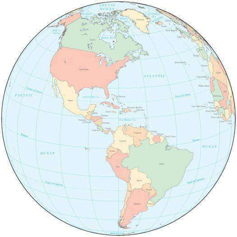 Multi Color Globe over the Americas Map with Countries