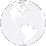 Globe over the Americas Black & White Blank Outline Map