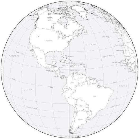Black & White Globe over the Americas Map with Countries