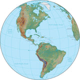 Americas Globe Terrain map in Adobe Illustrator vector format with Photoshop terrain image GL-AMR-952864