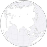 Globe over Asia Black & White Blank Outline Map