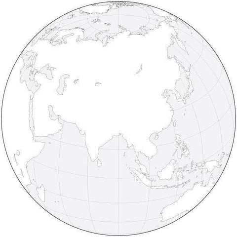 Globe over Asia Black & White Blank Outline Map