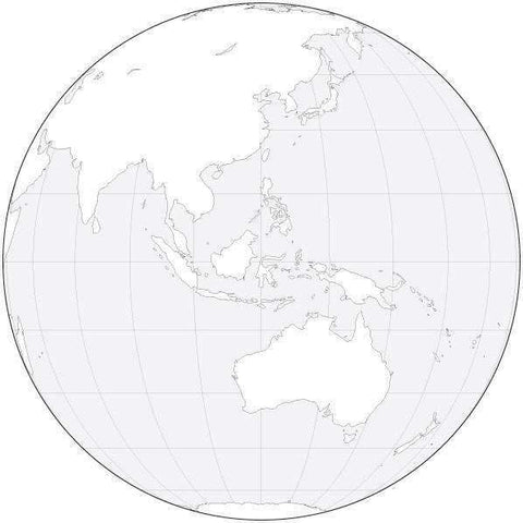 Globe over Australia Black & White Blank Outline Map