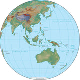 Globe over Australia Terrain map in Adobe Illustrator vector format with Photoshop terrain image GL-AUS-952852