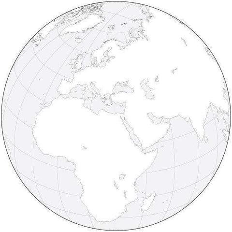 Globe over Africa & Europe Black & White Blank Outline Map
