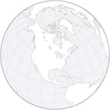 Globe over North America Black & White Blank Outline Map