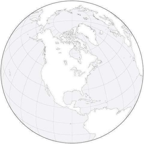 Globe over North America Black & White Blank Outline Map