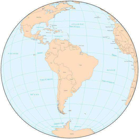 Single Color Globe over South America Map with Countries