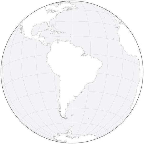 Globe over South America Black & White Blank Outline Map
