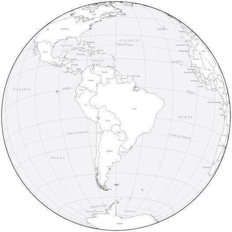Black & White Globe over South America Map with Countries