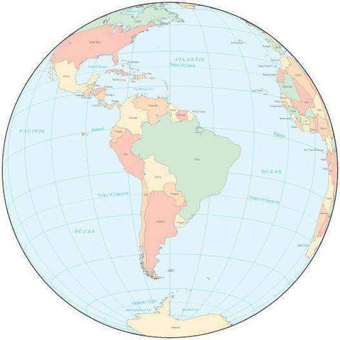 Multi Color Globe over South America Map with Countries