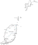 Grenada Black & White Map with Capital, Major Cities, Roads, and Water Features