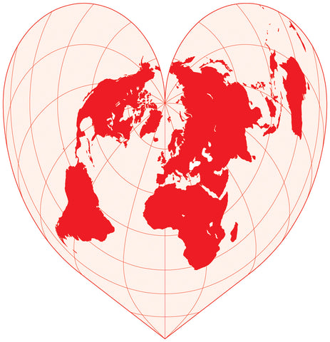 World Heart Shaped Map in Red