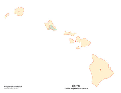 Digital Hawaii Map with 2022 Congressional Districts
