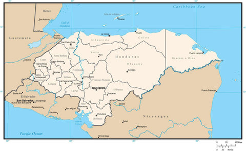 Honduras Digital Vector Map with Departments
