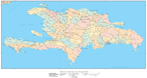 Haiti - Dominican Republic Map - High Detail with Departments