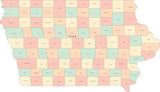 Multi Color Iowa Map with Counties and County Names