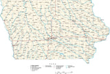 Iowa Map - Cut Out Style - with Counties, Cities, Major Roads, Rivers and Lakes