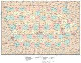 Iowa Map with Counties, Cities, Major Roads, Rivers and Lakes